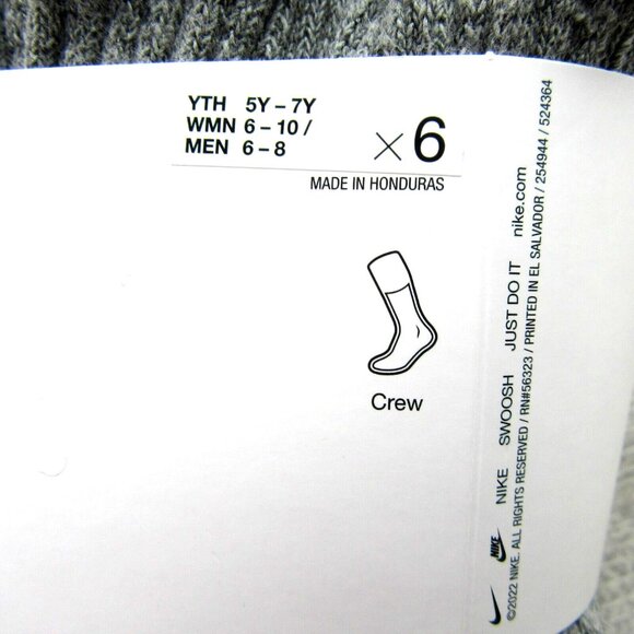 Nike Everyday Cushioned Crew Socks 6 Pack Womens 6-10 / Youth 5Y - 7Y Grey NEW - Picture 5 of 10